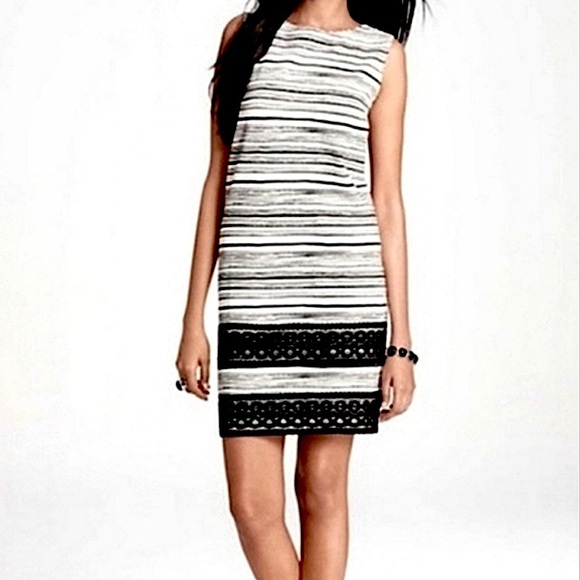 Ann Taylor Dresses & Skirts - Ann Taylor White Black Stripe Lace Rayon Nylon Sleeveless Classic Shift Dress 2